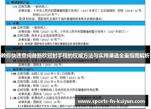 教你快速查阅最新欧冠射手榜的权威方法与实用渠道全面指南解析